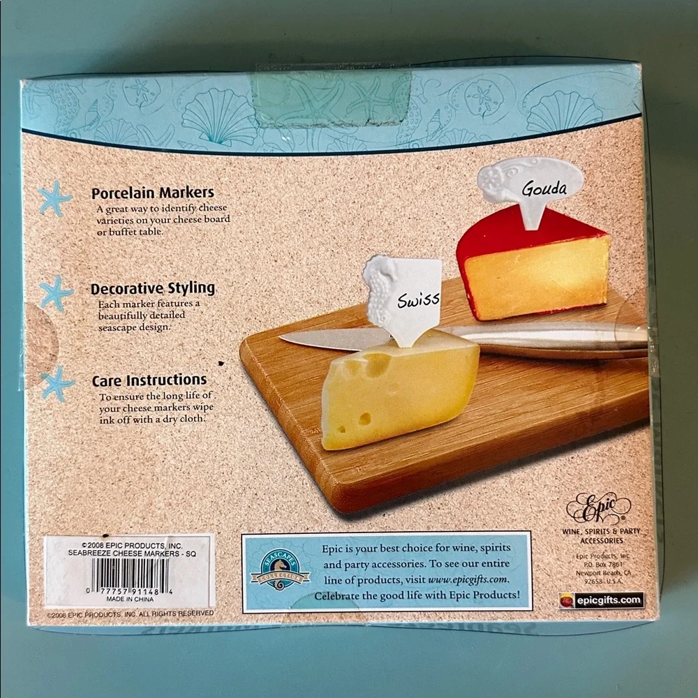 NWT Sur la Table Costal White Seabreeze Porcelain Writable Cheese Markers